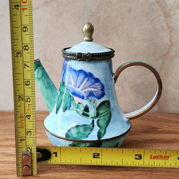 2004 Kelvin Chen Enameled Miniature Floral Blue Iris Teapot COA Artist Signed - Picture 10 of 11